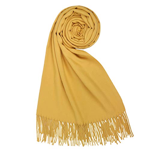 PB-SOAR Damen Herren XXL Einfarbiger Schal für Winter, Schals Winterschal Damenschal Halstuch Pashmina Stola mit Fransen, 18 Farben auswählbar (Gelb) von PB-SOAR