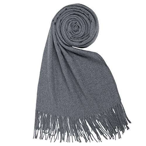 PB-SOAR Damen Herren XXL Einfarbiger Schal für Winter, Schals Winterschal Damenschal Halstuch Pashmina Stola mit Fransen, 18 Farben auswählbar (Grau) von PB-SOAR