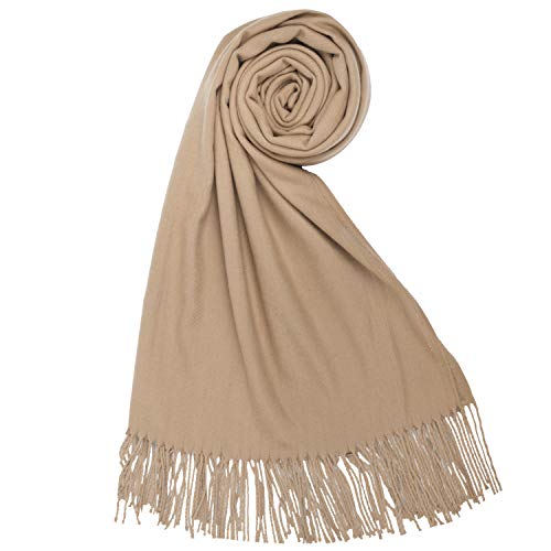 PB-SOAR Damen Herren XXL Einfarbiger Schal für Winter, Schals Winterschal Damenschal Halstuch Pashmina Stola mit Fransen, 18 Farben auswählbar (Kamel) von PB-SOAR