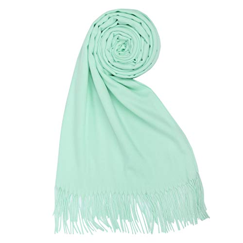 PB-SOAR Damen Herren XXL Einfarbiger Schal für Winter, Schals Winterschal Damenschal Halstuch Pashmina Stola mit Fransen, 18 Farben auswählbar (Mintgrün) von PB-SOAR