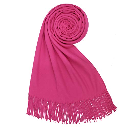 PB-SOAR Damen Herren XXL Einfarbiger Schal für Winter, Schals Winterschal Damenschal Halstuch Pashmina Stola mit Fransen, 18 Farben auswählbar (Pink) von PB-SOAR