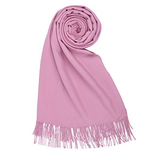 PB-SOAR Damen Herren XXL Einfarbiger Schal für Winter, Schals Winterschal Damenschal Halstuch Pashmina Stola mit Fransen, 18 Farben auswählbar (Rosa-Lila) von PB-SOAR