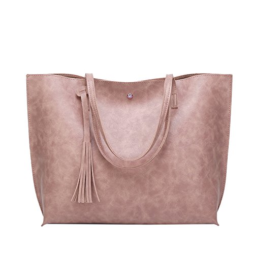 PB-SOAR Damen Mädchen Elegant Shopper Schultertasche Ledertasche Schulterbeutel Henkeltasche Handtasche Einkaufstasche aus Kunstleder (Rosa) von PB-SOAR