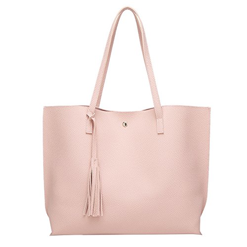 PB-SOAR Damen Mädchen Fashion Shopper Schultertasche Schulterbeutel Henkeltasche Handtasche Einkaufstasche aus Kunstleder 36x30x11cm (B x H x T) (Hell Rosa) von PB-SOAR