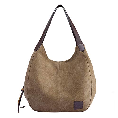PB-SOAR Damen Mädchen Modern Canvas Shopper Schultertasche Handtasche Henkeltasche Hobo Bag Beuteltasche (Braun) von PB-SOAR