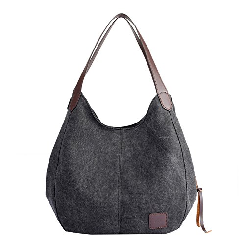 PB-SOAR Damen Mädchen Modern Canvas Shopper Schultertasche Handtasche Henkeltasche Hobo Bag Beuteltasche (Schwarz) von PB-SOAR