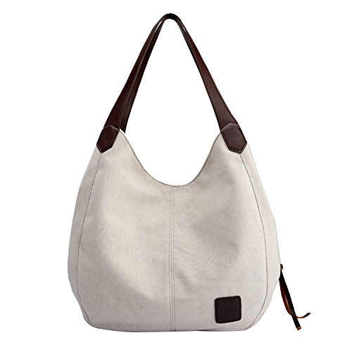 PB-SOAR Damen Mädchen Modern Canvas Shopper Schultertasche Handtasche Henkeltasche Hobo Bag Beuteltasche (Weiß) von PB-SOAR