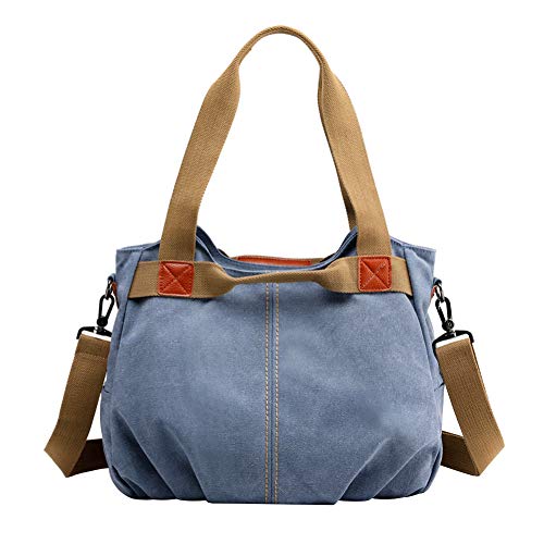 PB-SOAR Damen Mädchen Vintage Canvas Stylische Handtasche Schultertasche Umhängetasche Henkeltasche 35 x 28 x 22cm (B x H x T) (Blau(Denim)) von PB-SOAR