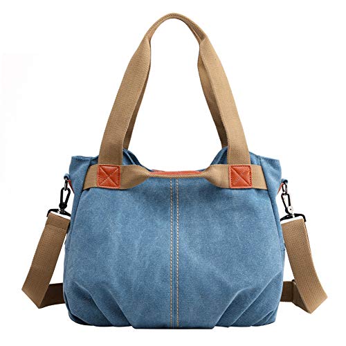 PB-SOAR Damen Mädchen Vintage Canvas Stylische Handtasche Schultertasche Umhängetasche Henkeltasche 35 x 28 x 22cm (B x H x T) (Blau) von PB-SOAR