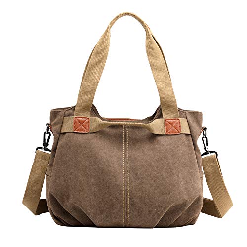 PB-SOAR Damen Mädchen Vintage Canvas Stylische Handtasche Schultertasche Umhängetasche Henkeltasche 35 x 28 x 22cm (B x H x T) (Braun) von PB-SOAR