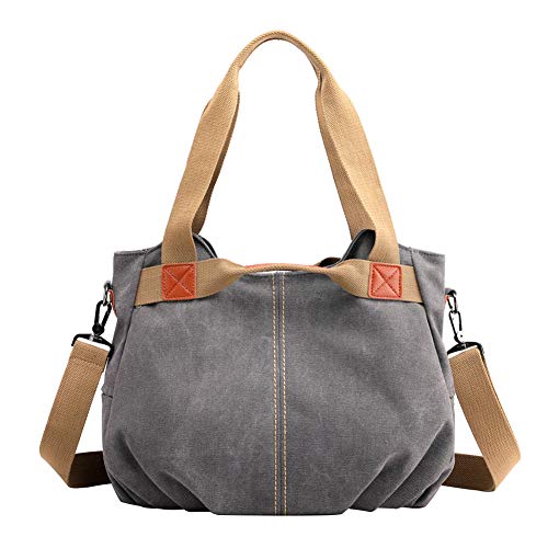 PB-SOAR Damen Mädchen Vintage Canvas Stylische Handtasche Schultertasche Umhängetasche Henkeltasche 35 x 28 x 22cm (B x H x T) (Grau) von PB-SOAR