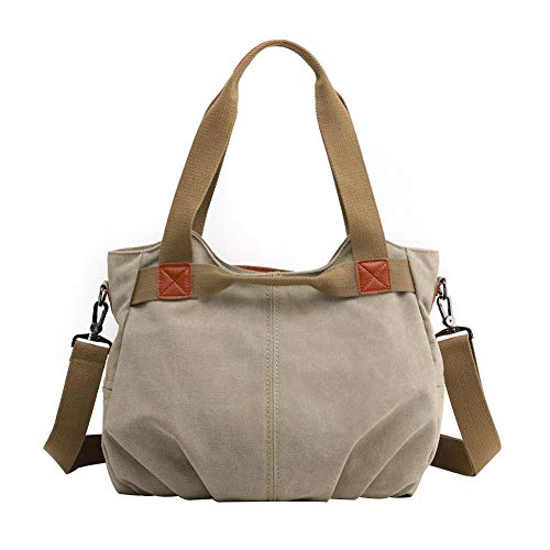 PB-SOAR Damen Mädchen Vintage Canvas Stylische Handtasche Schultertasche Umhängetasche Henkeltasche 35 x 28 x 22cm (B x H x T) (Khaki) von PB-SOAR