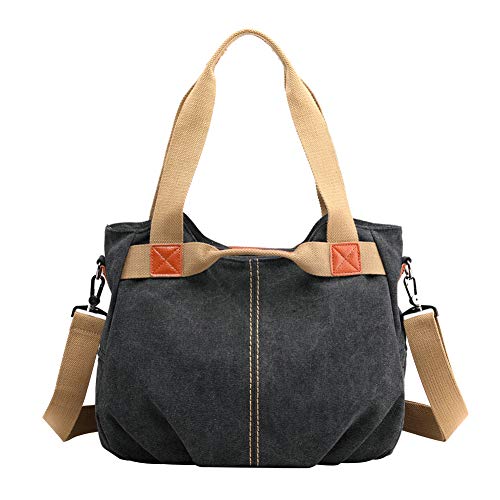 PB-SOAR Damen Mädchen Vintage Canvas Stylische Handtasche Schultertasche Umhängetasche Henkeltasche 35 x 28 x 22cm (B x H x T) (Schwarz) von PB-SOAR