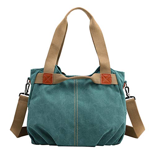 PB-SOAR Damen Mädchen Vintage Canvas Stylische Handtasche Schultertasche Umhängetasche Henkeltasche 35 x 28 x 22cm (B x H x T) (Türkis) von PB-SOAR