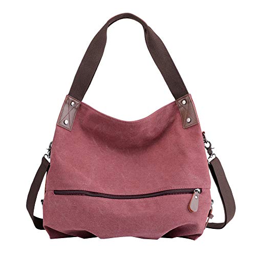 PB-SOAR Damen Modern Canvas Schultertasche Umhängetasche Shopper Handtasche Henkeltasche Hobo Bag Beuteltasche (Fuchsie) von PB-SOAR