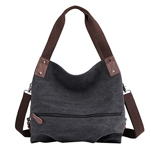 PB-SOAR Damen Modern Canvas Schultertasche Umhängetasche Shopper Handtasche Henkeltasche Hobo Bag Beuteltasche (Schwarz) von PB-SOAR