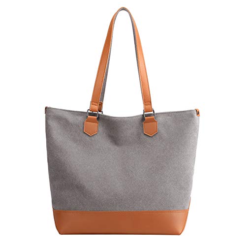 PB-SOAR Damen Modern Canvas Shopper Große Tasche Schultertasche Handtasche Beuteltasche Einkaufstasche 33x36x17cm (B x H x T) (Grau) von PB-SOAR