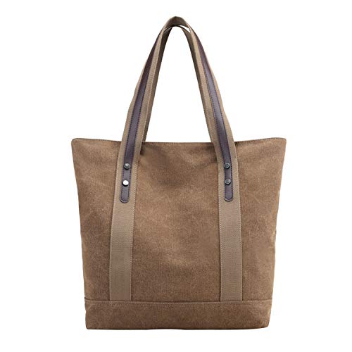 PB-SOAR Damen Vintage Canvas Shopper Schultertasche Handtasche Beuteltasche Einkaufstasche 32x36x12cm (B x H x T) (Braun) von PB-SOAR