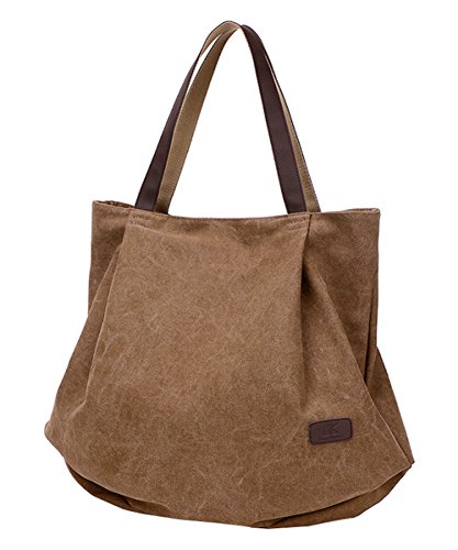 PB-SOAR Damen XXL Vintage Canvas Shopper Schultertasche Handtasche Beuteltasche Freizeittasche (Braun) von PB-SOAR