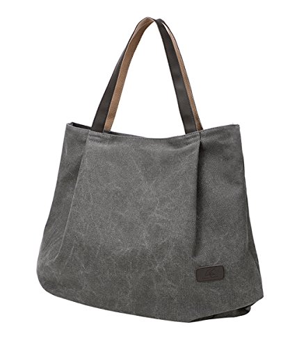 PB-SOAR Damen XXL Vintage Canvas Shopper Schultertasche Handtasche Beuteltasche Freizeittasche (Grau) von PB-SOAR