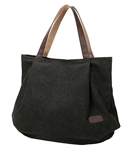 PB-SOAR Damen XXL Vintage Canvas Shopper Schultertasche Handtasche Beuteltasche Freizeittasche (Schwarz) von PB-SOAR