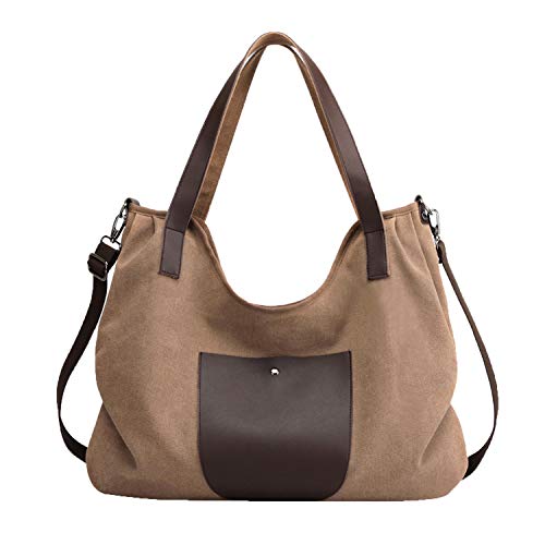 PB-SOAR Damen XXL Vintage Canvas Shopper Schultertasche Umhängetasche Handtasche Beuteltasche Freizeittasche Tragetasche (Braun) von PB-SOAR