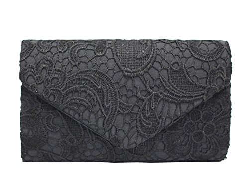 PB-SOAR Elegant Damentasche Clutch Abendtasche Brauttasche Umhängetasche Handtasche mit Spitze, 8 Farben auswählbar (Schwarz) von PB-SOAR