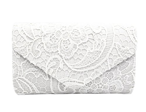 PB-SOAR Elegant Damentasche Clutch Abendtasche Brauttasche Umhängetasche Handtasche mit Spitze, 8 Farben auswählbar (Weiß) von PB-SOAR