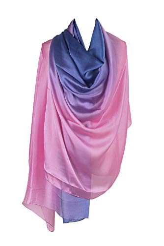 PB-SOAR Mode Damen Farbverlauf Schal Seidenschal Halstuch Stola 190 x 100cm, leicht und schlicht, 18 Farben auswählbar (Denimblau/Rosa) von PB-SOAR