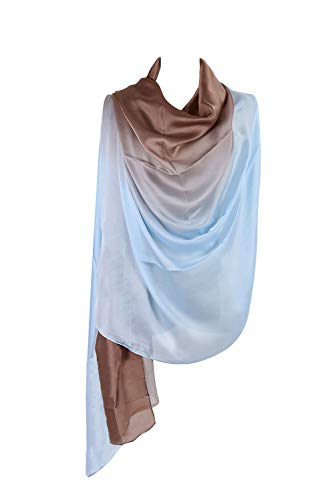 PB-SOAR Mode Damen Farbverlauf Schal Seidenschal Halstuch Stola 190 x 100cm, leicht und schlicht, 18 Farben auswählbar (Kaffee/Hellblau) von PB-SOAR