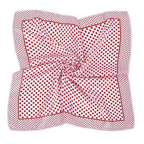 PB-SOAR Mode Damen Mädchen Glänzend Schal Halstuch Nickituch Bandana Kopftuch mit Punkten, quadratisch Halstuch 50 x 50cm (Weiß mit roten Punkten) von PB-SOAR