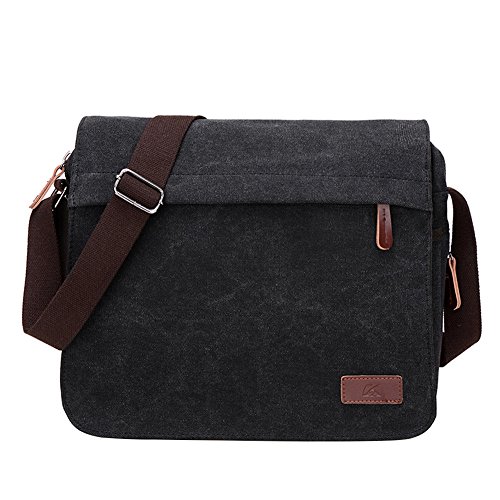 PB-SOAR Unisex Vintage Canvas Praktische Umhängetasche Laptoptasche Schultertasche Messenger Bag Handtasche für Schule Arbeit Reise Sport Freizeit usw (Schwarz) von PB-SOAR