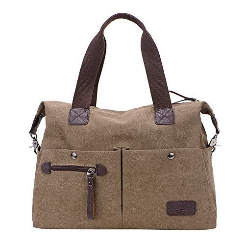 PB-SOAR Unisex Vintage Canvas Shopper Schultertasche Umhängetasche Handtasche Reisetasche (Braun) von PB-SOAR