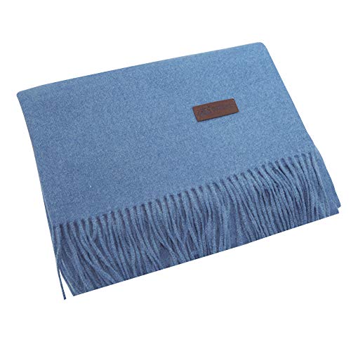 PB-SOAR Unisex XXL Einfarbiger Schal für Winter, Schals Winterschal Damenschal Halstuch Umschlagtuch Pashmina Stola mit Fransen (Blau (Denim)) von PB-SOAR