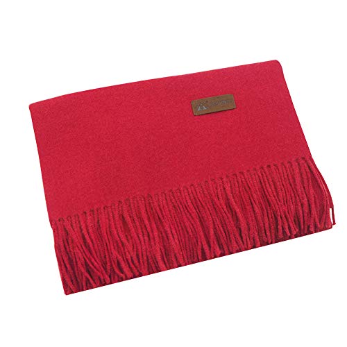 PB-SOAR Unisex XXL Einfarbiger Schal für Winter, Schals Winterschal Damenschal Halstuch Umschlagtuch Pashmina Stola mit Fransen (Rot) von PB-SOAR