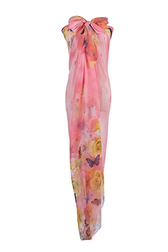 PB-SOAR XXL Damen Fashion Sarong Pareo Strandtuch Wickelrock Wickeltuch Schal Halstuch mit Blumen und Schmetterling Muster, weich und leicht (Rosa) von PB-SOAR