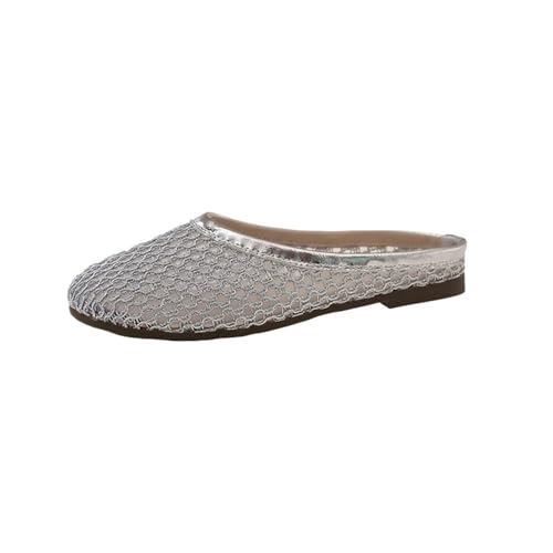 Damen Baotou Mesh Hollow Out Slipper Sommer Atmungsaktiv Leichte Outdoor Halbslipper Sandale(Silver,40EU) von PBHGMGEBLV