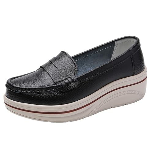 Damenschuhe Damen Plateau Slip On Loafers Schwarz Casual for Frauen(Black,40EU) von PBHGMGEBLV