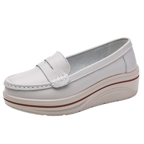 Damenschuhe Damen Plateau Slip On Loafers Schwarz Casual for Frauen(Gray,36 EU) von PBHGMGEBLV