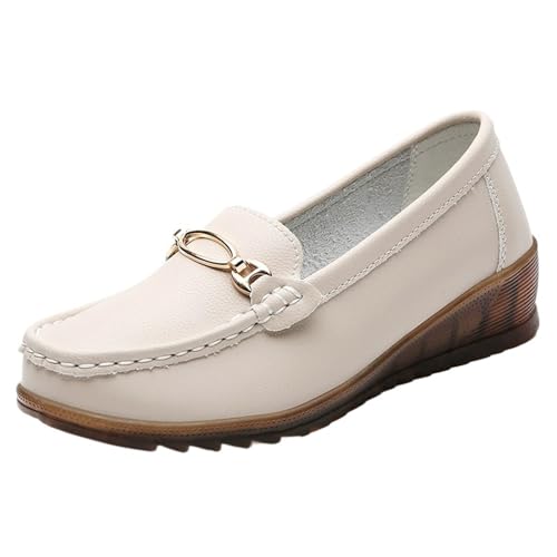 Frauen Mutter Schuhe Wohnungen Loafers Runde Weiche Freizeit(Beige,40EU) von PBHGMGEBLV