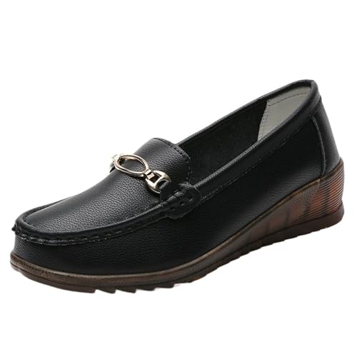 Frauen Mutter Schuhe Wohnungen Loafers Runde Weiche Freizeit(Black,38EU) von PBHGMGEBLV