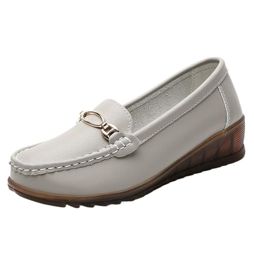 Frauen Mutter Schuhe Wohnungen Loafers Runde Weiche Freizeit(Gray,37EU) von PBHGMGEBLV