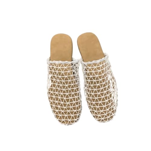 Mesh Damen Flats Hausschuhe Sandalen Frau Schuhe Sommer Fad Slip On Closed Toe(White,38EU) von PBHGMGEBLV