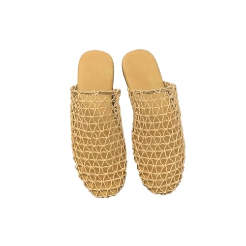 Mesh Damen Flats Hausschuhe Sandalen Frau Schuhe Sommer Fad Slip On Closed Toe(Yellow,39EU) von PBHGMGEBLV