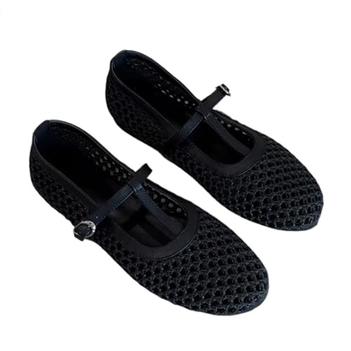 PBHGMGEBLV Atmungsaktive Mary Jane Mesh-Schuhe for den Sommer, Flache Ballerinas aus Stroh(38EU) von PBHGMGEBLV