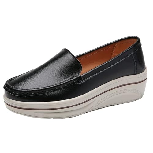 PBHGMGEBLV Damen Flache Schuhe Plateau Slip On Sneakers Loafers Lässig Retro Leicht(Black,38EU) von PBHGMGEBLV