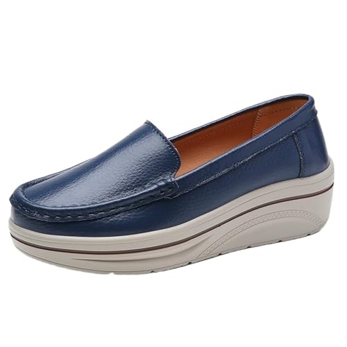PBHGMGEBLV Damen Flache Schuhe Plateau Slip On Sneakers Loafers Lässig Retro Leicht(Blue,38EU) von PBHGMGEBLV