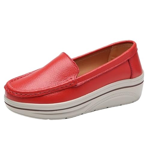 PBHGMGEBLV Damen Flache Schuhe Plateau Slip On Sneakers Loafers Lässig Retro Leicht(Red,38EU) von PBHGMGEBLV