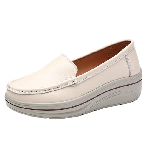 PBHGMGEBLV Damen Flache Schuhe Plateau Slip On Sneakers Loafers Lässig Retro Leicht(White,38EU) von PBHGMGEBLV