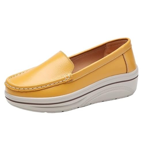 PBHGMGEBLV Damen Flache Schuhe Plateau Slip On Sneakers Loafers Lässig Retro Leicht(Yellow,41EU) von PBHGMGEBLV